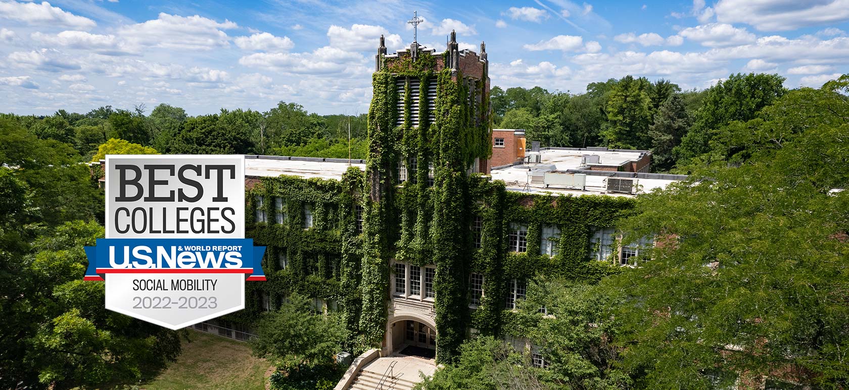 Academic Building with logo for U.S. News Best Colleges