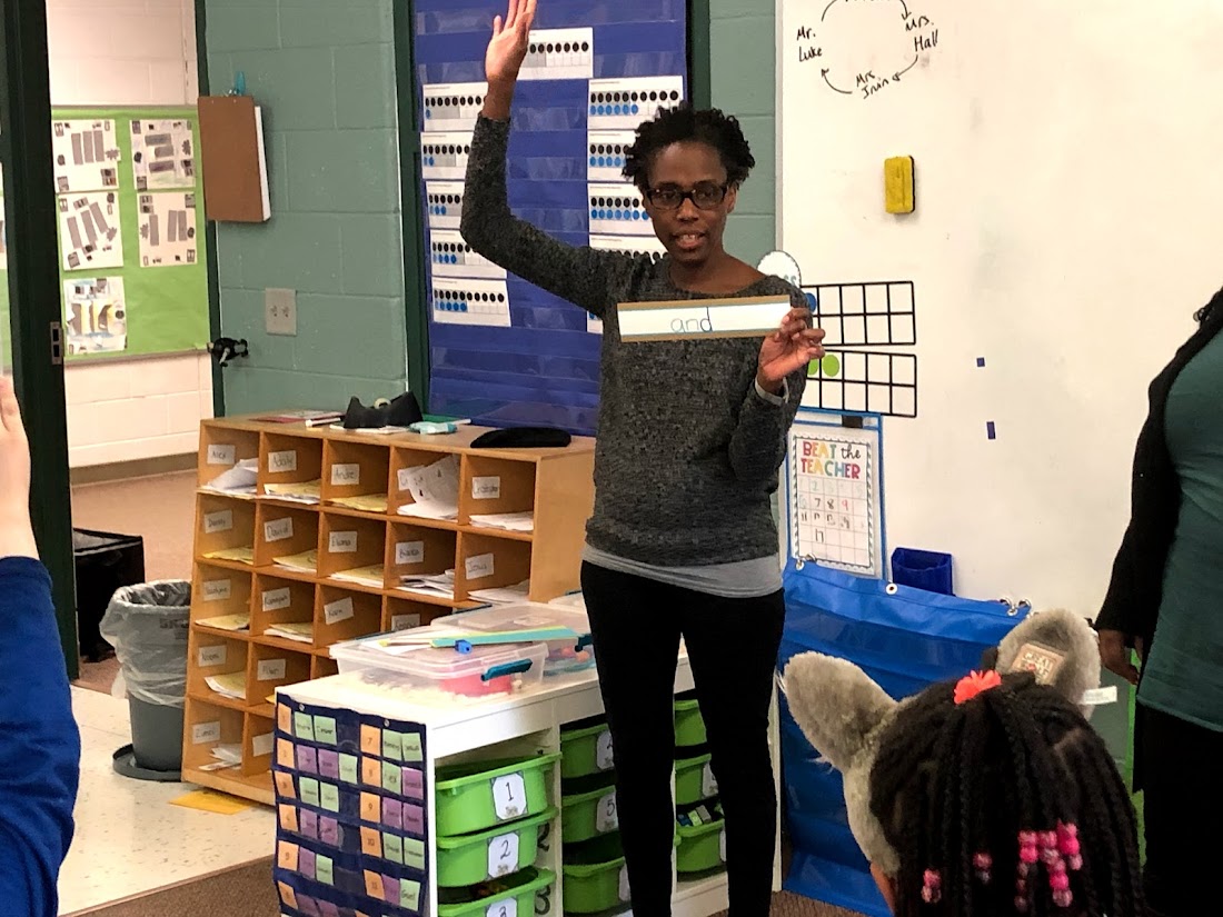 Stacy in her classroom